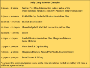 Daily SportHQ Camp Schedule